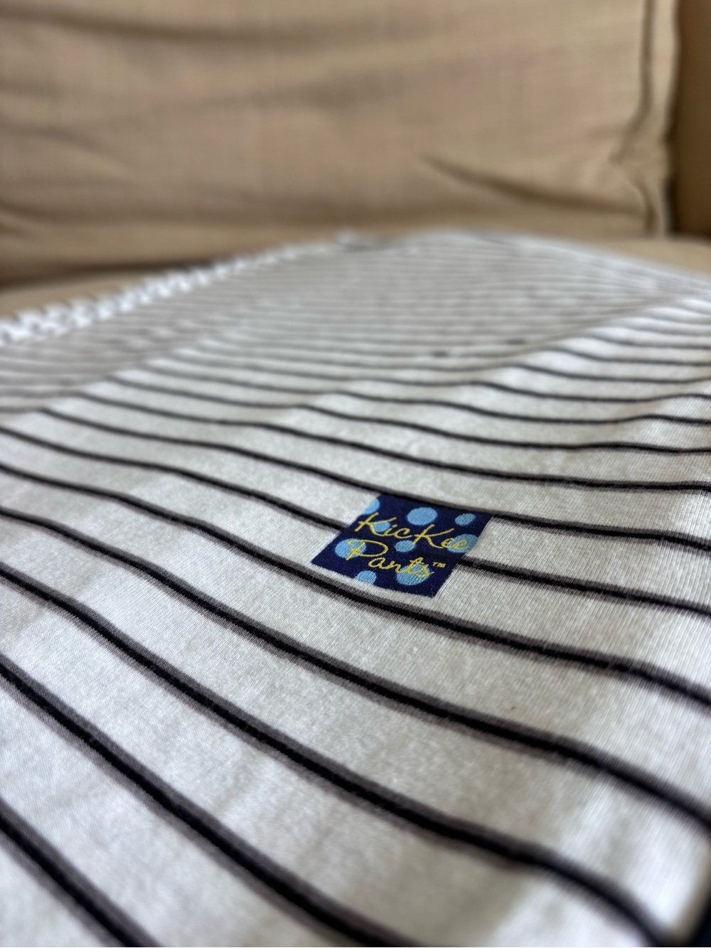 Retired Kickee Pants Neutral Parisian Stripe white Black Swaddle baby Blanket